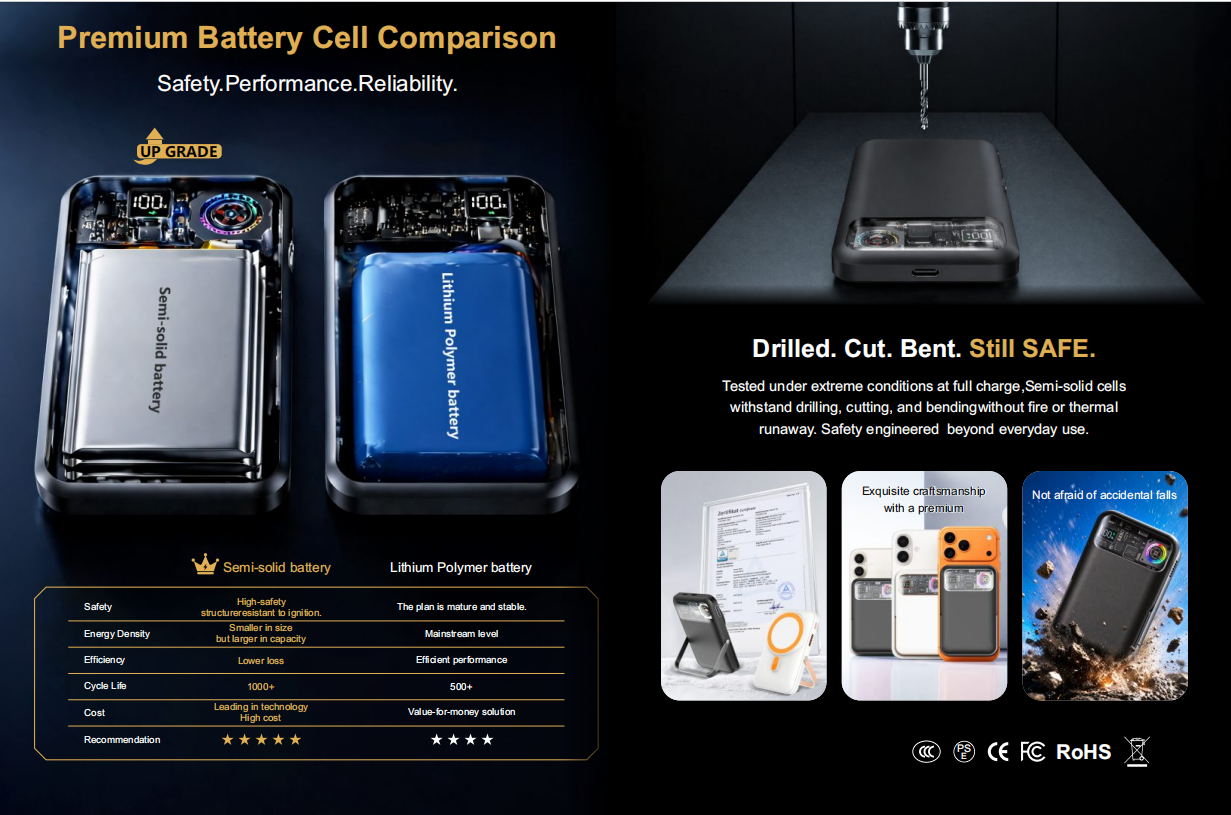 F2 Semi-Solid State Battery Power Bank with RGB Light (Black) F2 Semi-Solid Battery Technology