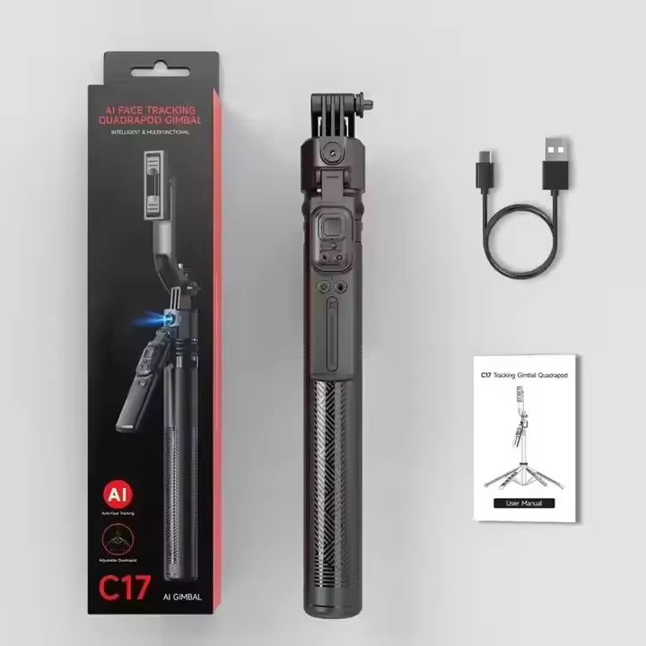 C17 AI Smart Tracking Tripod 64in 1.63M Gimbal Selfie Stick 360° Adjustable sku 01 black c17