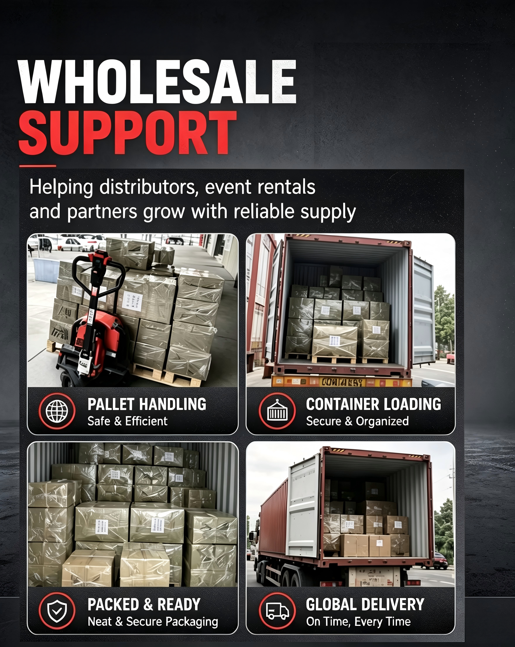 Punchit Wholesale Support - Pallet Handling, Container Loading, Global Delivery, On-Time Shipping